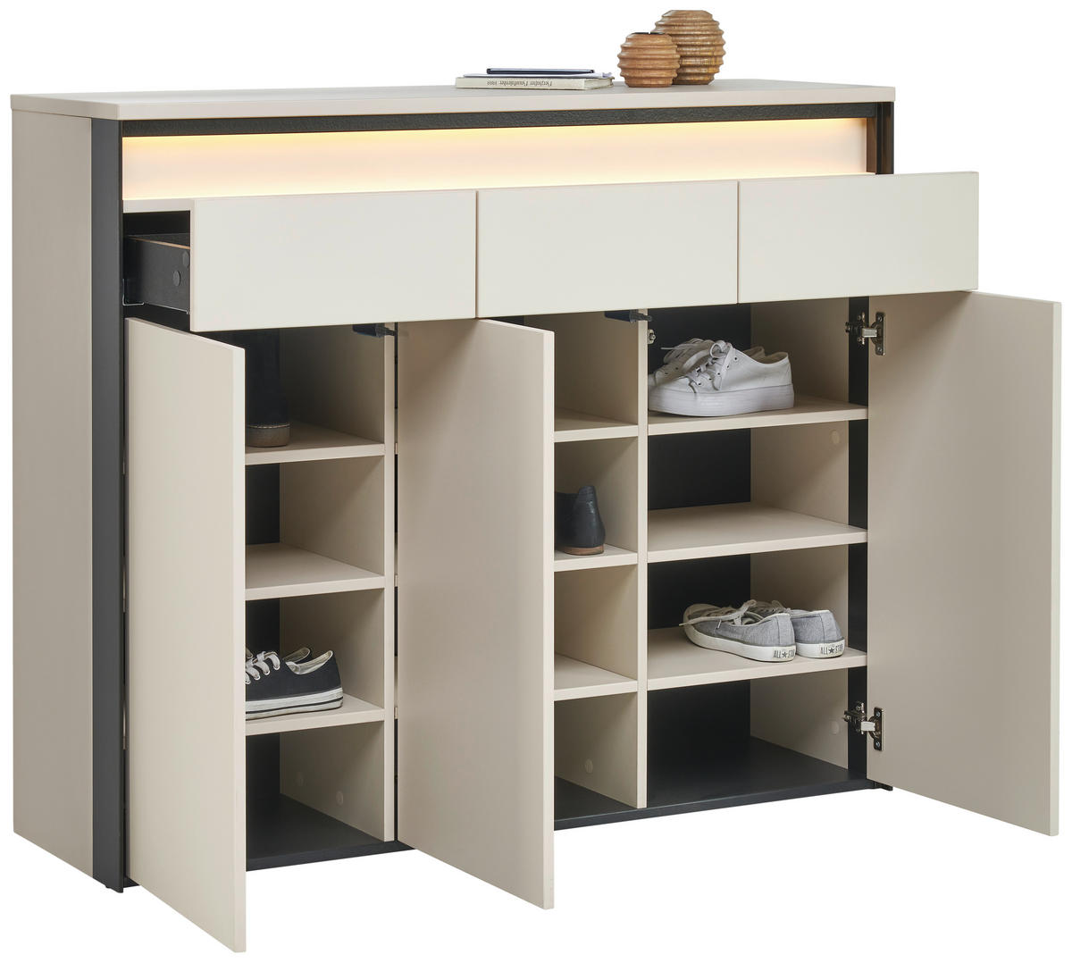 SCHUHSCHRANK Schwarz, Kaschmir  - Kaschmir/Schwarz, KONVENTIONELL, Holzwerkstoff (130/106/38cm) - Voleo