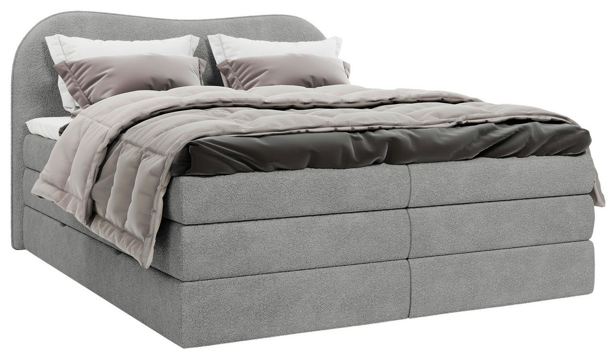 BOXSPRINGBETT 180/200 cm,  in Dunkelgrau, gepolstertes Kopfteil, Bettkasten, Topper, Matratzen, H3 + H3 = fest  - Dunkelgrau/Schwarz, Design, Holz/Holzwerkstoff (180/200cm) - Chameo
