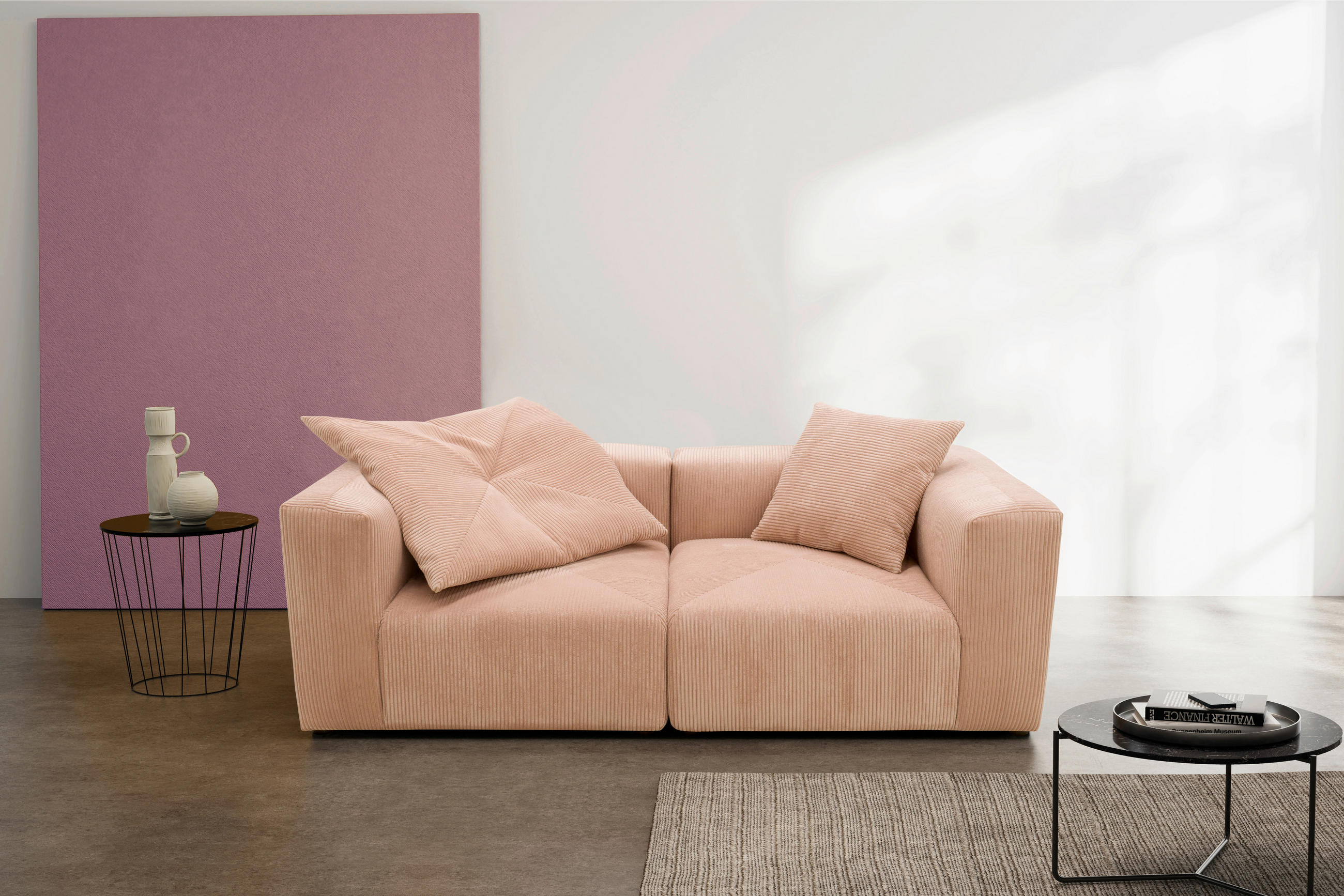2-SITZER-SOFA Cord, Mikrofaser Rosa, Roségold  - Roségold/Schwarz, Design, Kunststoff/Textil (216/69/108cm) - MID.YOU