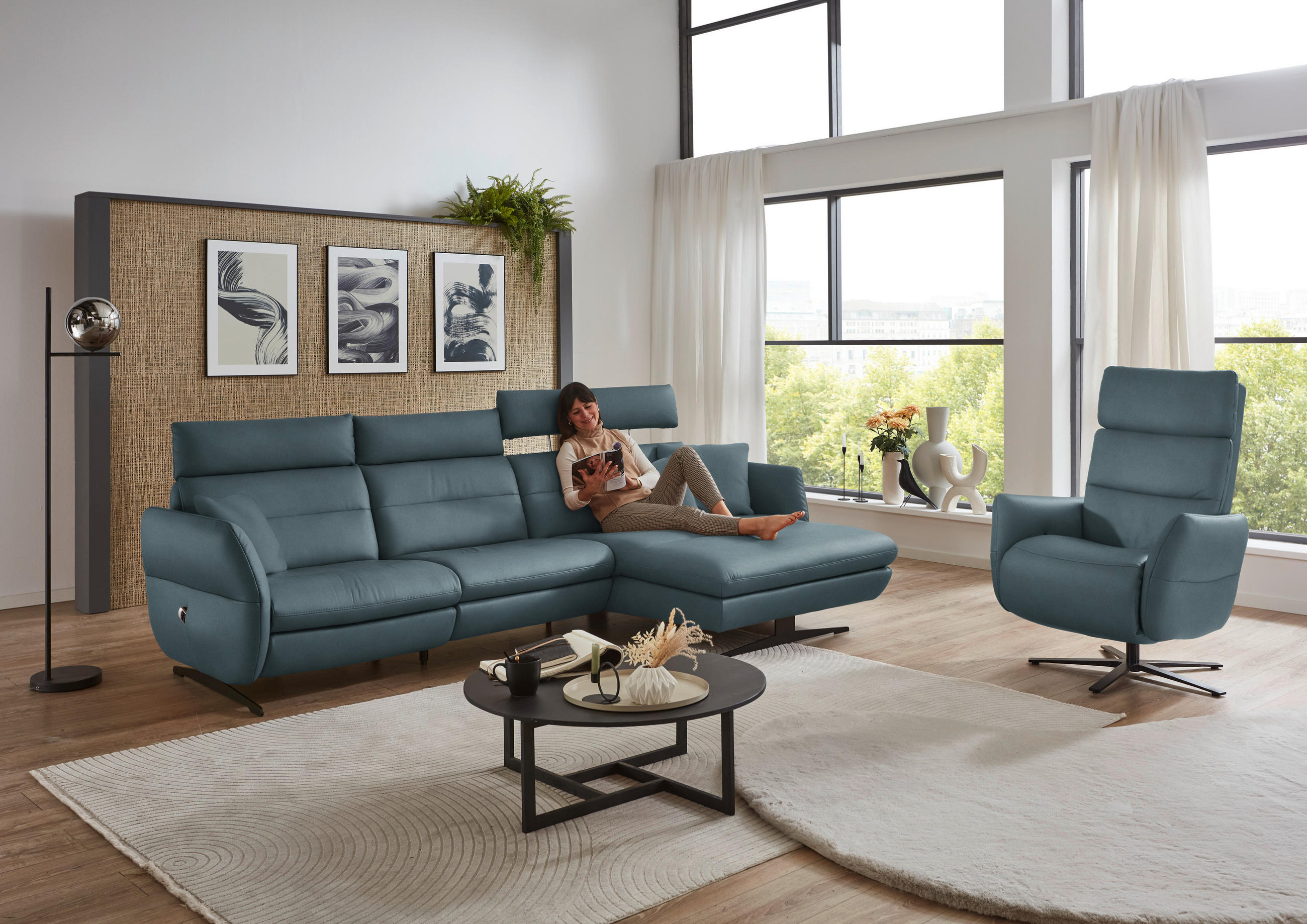 RELAXSESSEL in Leder Blaugrau  - Blaugrau/Schwarz, Design, Leder/Metall (82/119/85cm) - Dieter Knoll