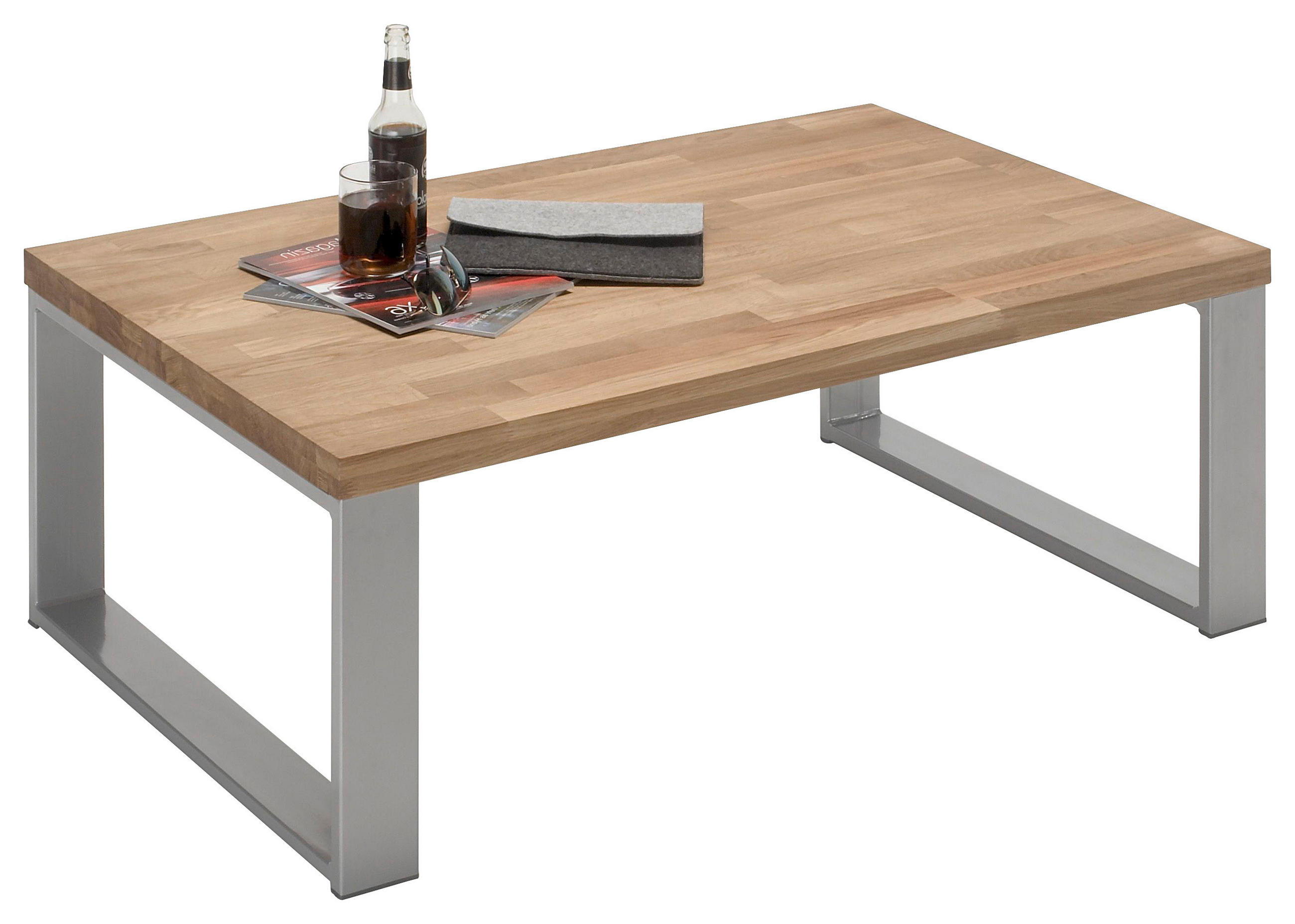 COUCHTISCH Eiche massiv 110/70/41,5 cm rechteckig Eichefarben  - Eichefarben/Alufarben, Design, Holz/Metall (110/70/41,5cm) - MID.YOU