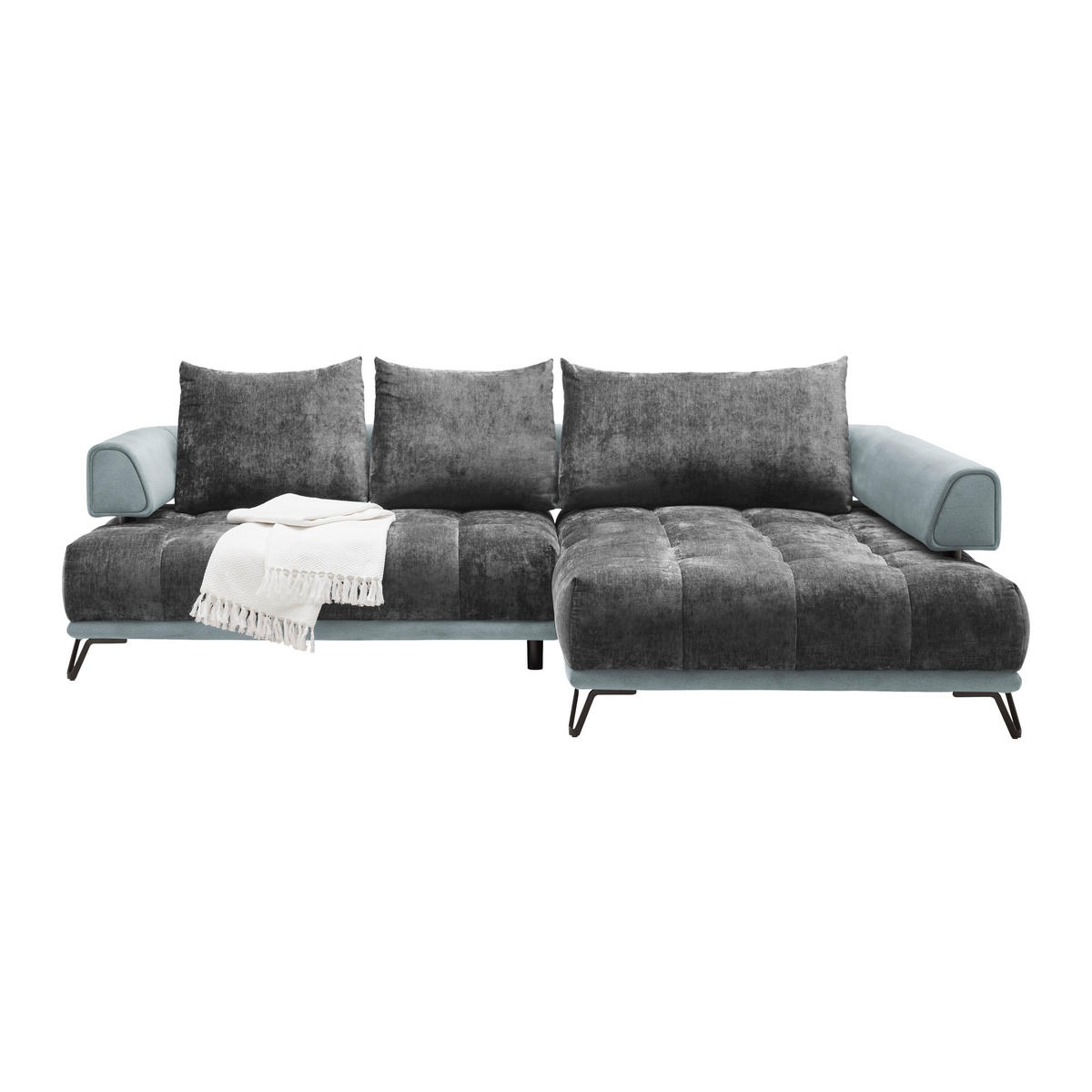 HÖRNSOFFA i mörkgrå  - mörkgrå/silver, Modern, metall/textil (262/67-87/184cm) - MID.YOU