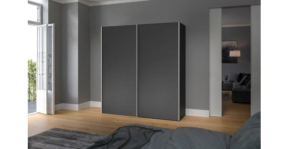 SCHWEBETÜRENSCHRANK  in Anthrazit, Schwarz  - Edelstahlfarben/Anthrazit, Design, Holzwerkstoff (203/195/65cm) - Carryhome