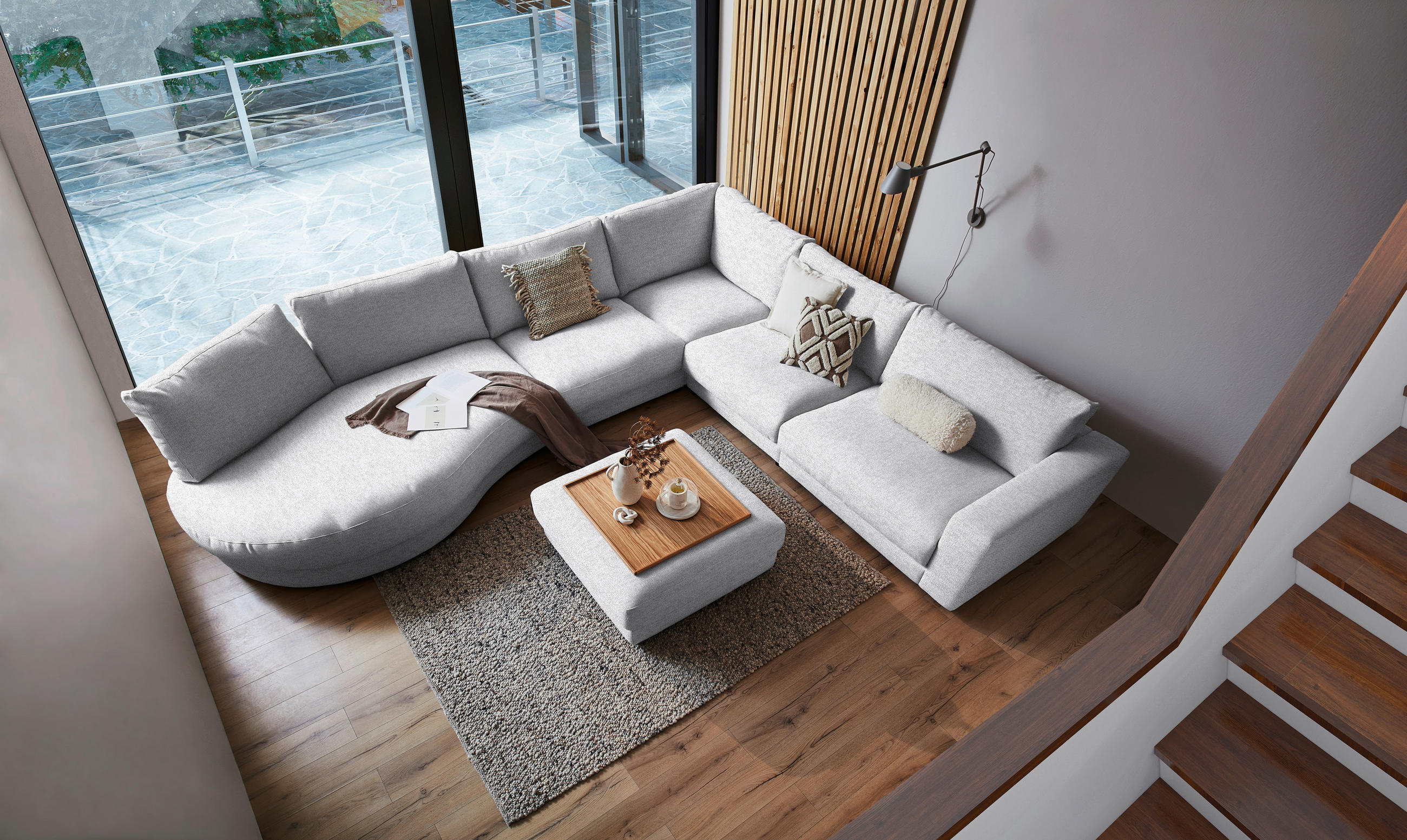 ECKSOFA in Flachgewebe Graublau  - Graublau/Schwarz, Design, Kunststoff/Textil (425/365cm) - Lomoco