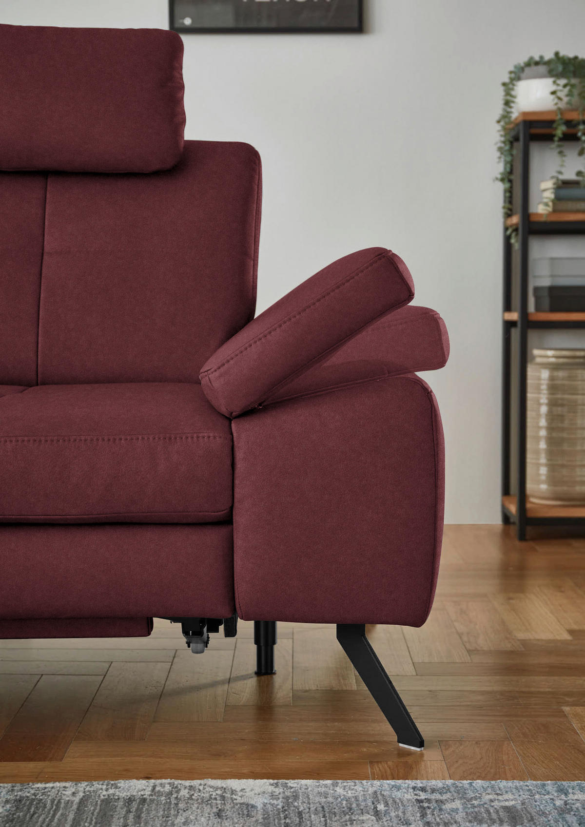 ECKSOFA in Lederlook, Mikrofaser Bordeaux  194/261 cm  - Bordeaux/Schwarz, Design, Textil/Metall (194/261cm) - Beldomo System