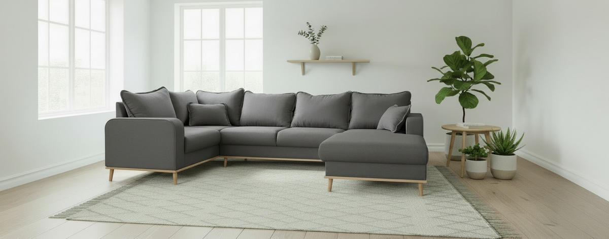 WOHNLANDSCHAFT Beata Dunkelgrau Textilgeflecht  - Wengefarben/Dunkelgrau, Design, Holz/Textil (167/296/170cm) - Livetastic