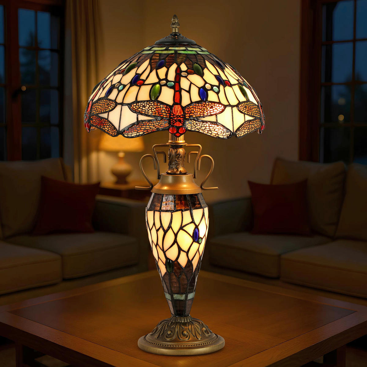 ASZTALI LÁMPA - barna/többszínű, Basics, Üveg/fém (30/56/30cm)