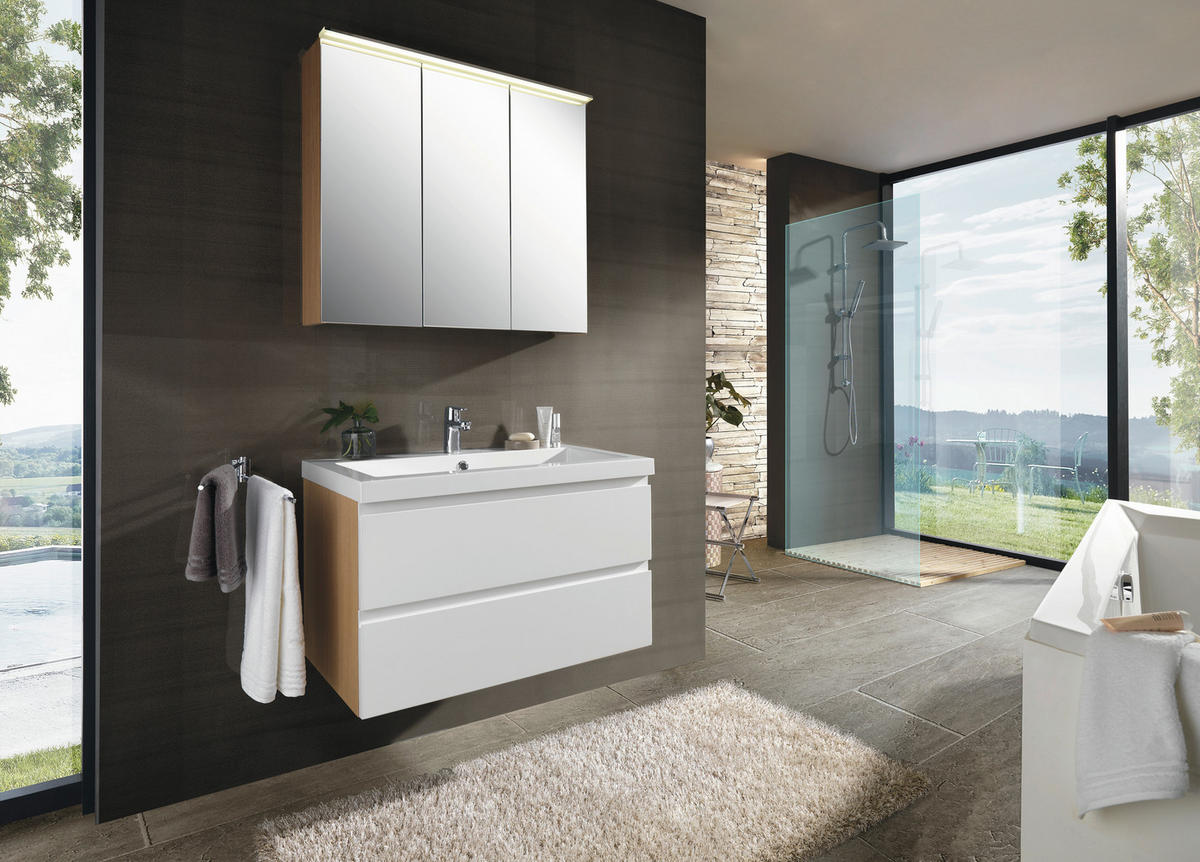 BADEZIMMER  in 85 cm  - Weiß, Design, Glas/Holzwerkstoff (85cm) - Novel