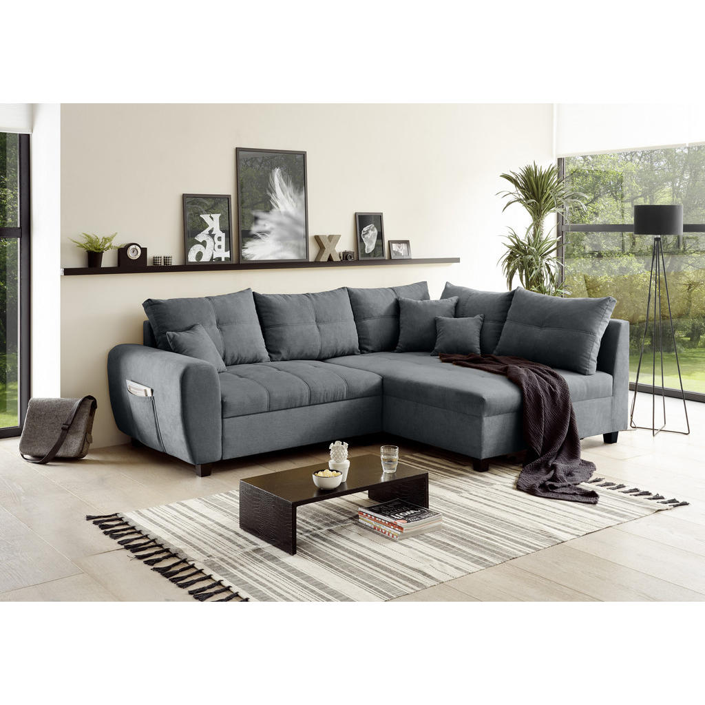 Thumbnail - Mid.you Ecksofa, Anthrazit, Textil, Ottomane rechts, L-Form, 248x176 cm, Schlafen auf Sitzhöhe, Wohnzimmer, Sofas & Couc...