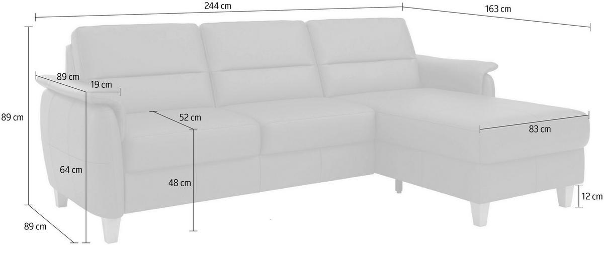 ECKSOFA PALMERA E Anthrazit Echtleder  - Eichefarben/Anthrazit, Basics, Leder/Holz (244/163cm) - Sit & More