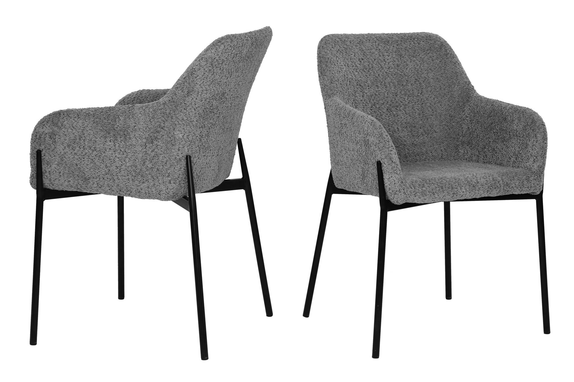 ARMLEHNSTUHL-SET 2 Stück  in Bouclé  - Schwarz/Grau, MODERN, Textil/Metall (63/79/51cm) - MID.YOU