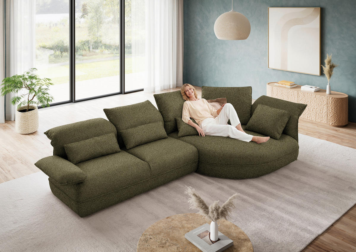 ECKSOFA Chenille Grün  - Schwarz/Grün, Design, Kunststoff/Textil (343/154cm) - Koinor