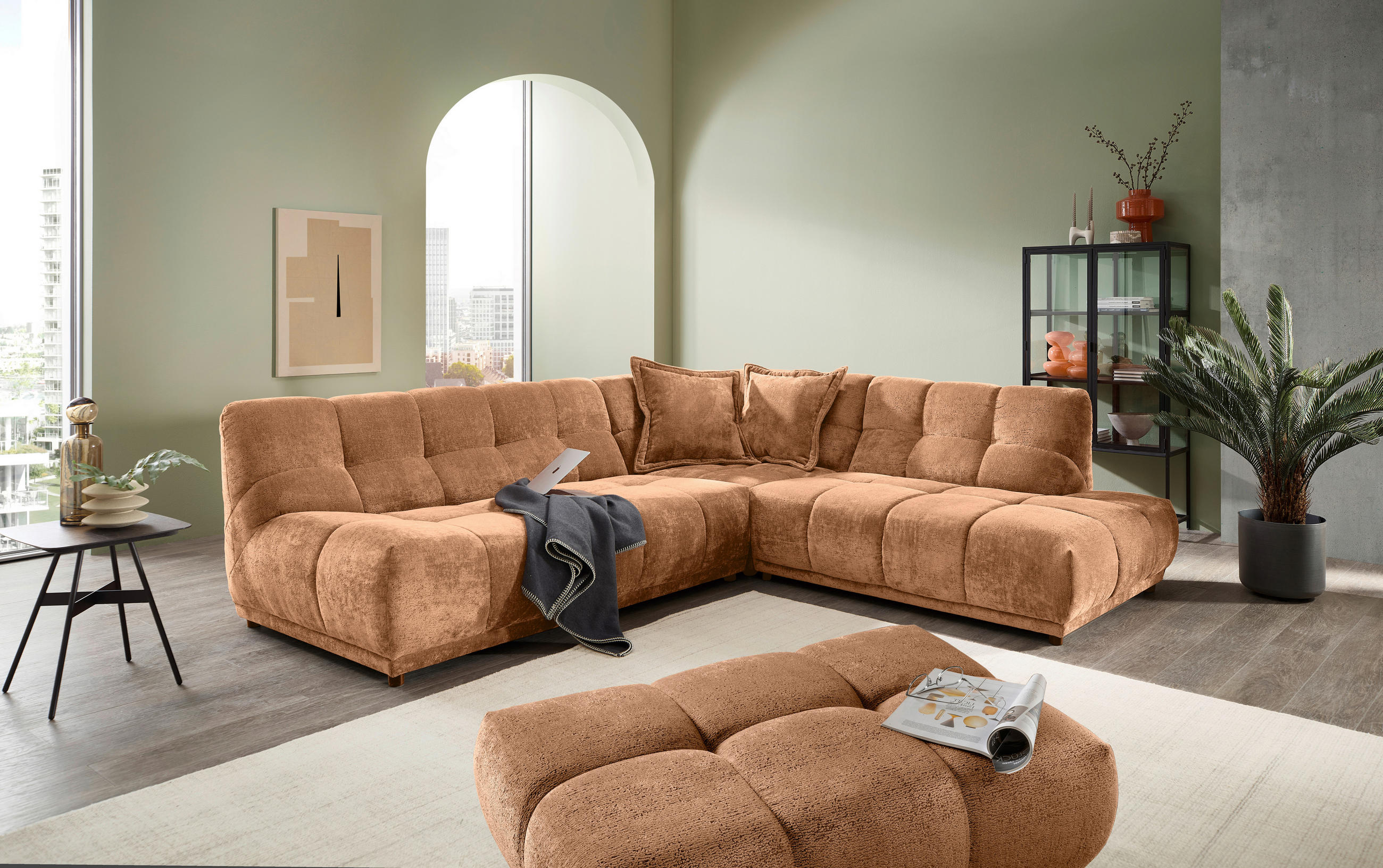 ECKSOFA ITALIA Koralle Chenille Hocker  - Koralle/Schwarz, MODERN, Kunststoff/Textil (284/250cm) - Livetastic