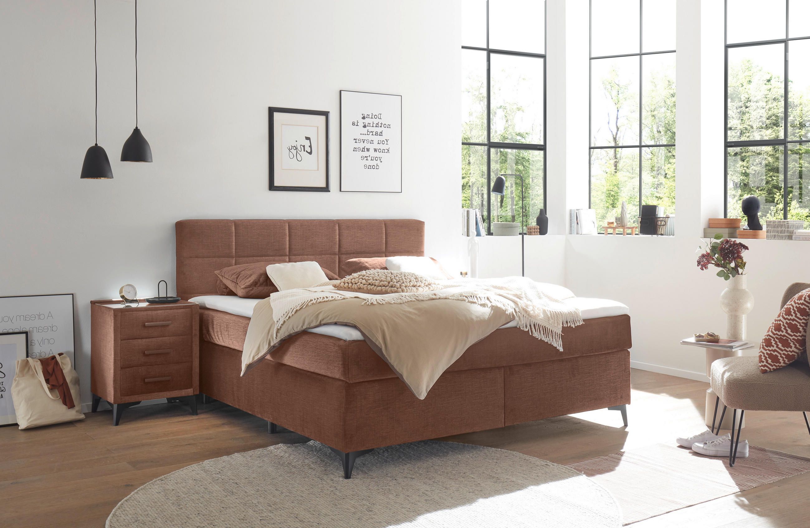 BOXSPRINGBETT 180/200 cm  in Kupferfarben  - Schwarz/Kupferfarben, Design, Holzwerkstoff/Kunststoff (180/200cm) - Xora