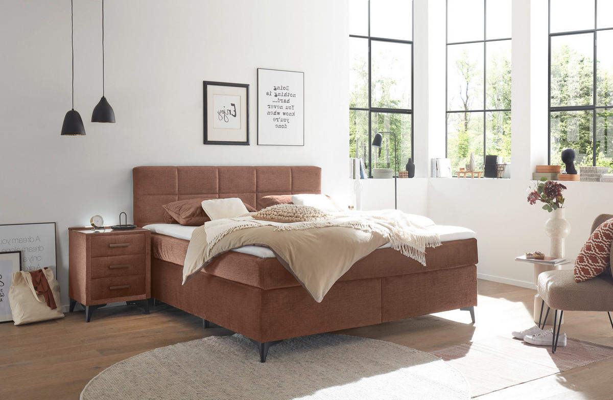 BOXSPRINGBETT 180/200 cm  in Kupferfarben  - Schwarz/Kupferfarben, Design, Holzwerkstoff/Kunststoff (180/200cm) - Xora