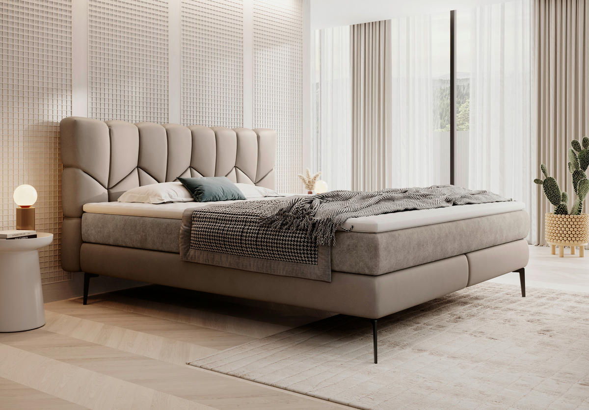 BOXSPRINGBETT 180/200 cm  in Taupe  - Taupe/Schwarz, Design, Leder/Textil (180/200cm) - Esposa