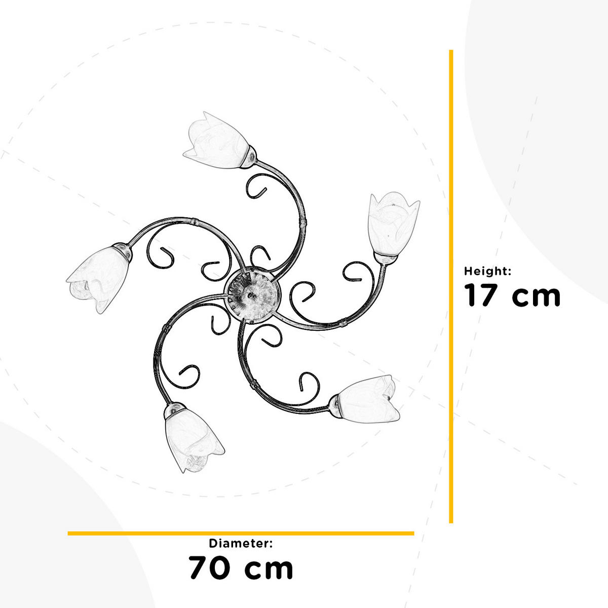 DECKENLEUCHTE 4623 ODINO 70/17 cm   - Bronzefarben, KONVENTIONELL, Glas/Metall (70/17cm)