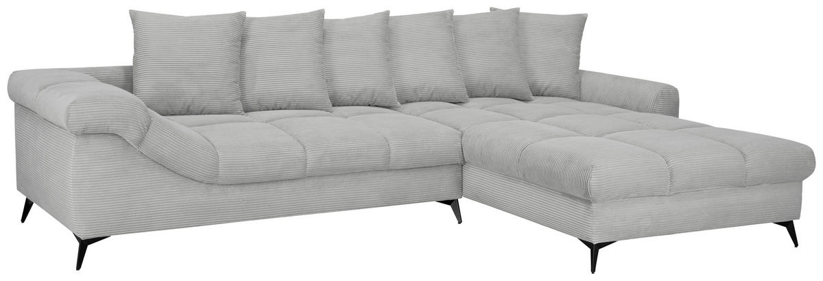 ECKSOFA Hellgrau Cord Rückenkissen, Armlehnenkissen, Rücken echt  - Hellgrau/Schwarz, KONVENTIONELL, Textil/Metall (332/231cm) - Carryhome