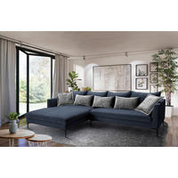 ECKSOFA in Flachgewebe Dunkelblau  187/321 cm  - Dunkelgrau/Schwarz, Design, Textil/Metall (187/321cm) - Livetastic