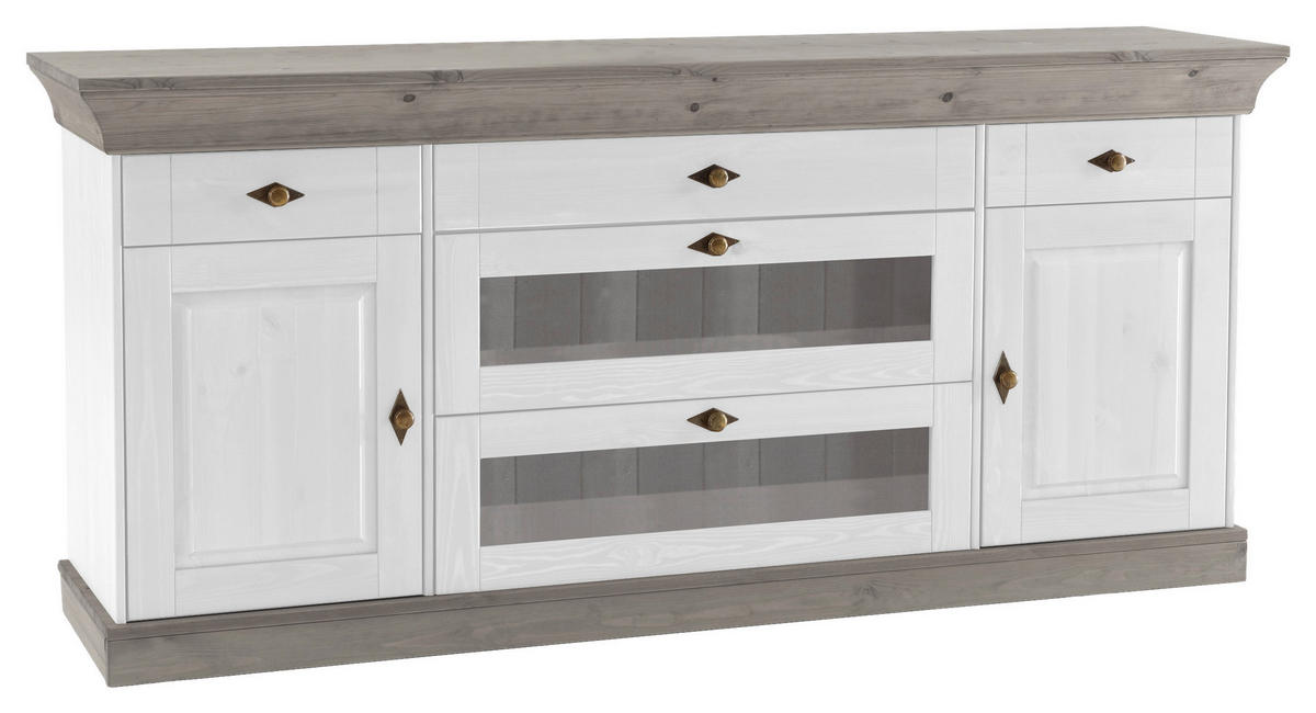 SIDEBOARD  in 185/85/45 cm  - Weiß/Grau, ROMANTIK / LANDHAUS, Glas/Holz (185/85/45cm) - Boxxx