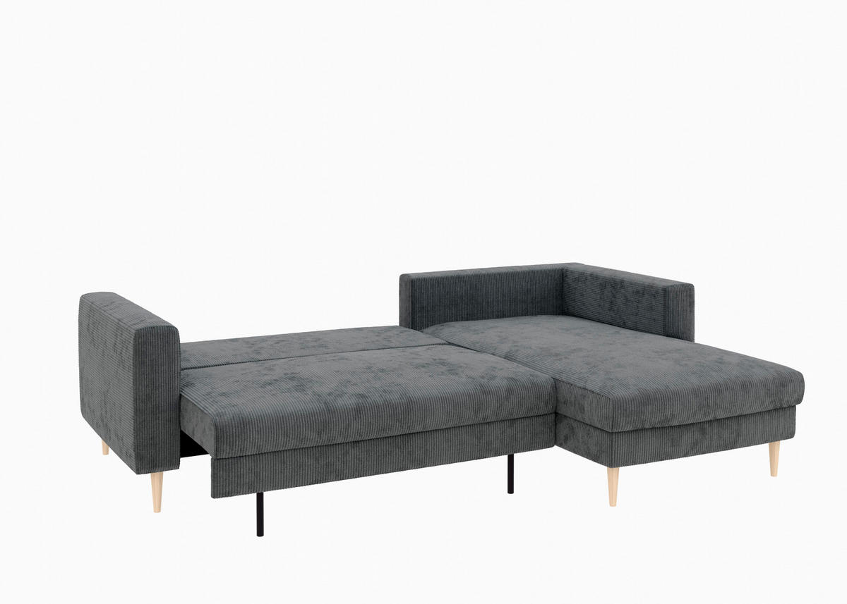 ECKSCHLAFSOFA  mit Rücken echt, Armteil links, Armteil rechts Cord Dunkelgrau  - Dunkelgrau/Buchefarben, MODERN, Holz/Textil (232/161cm) - Trendmanufaktur