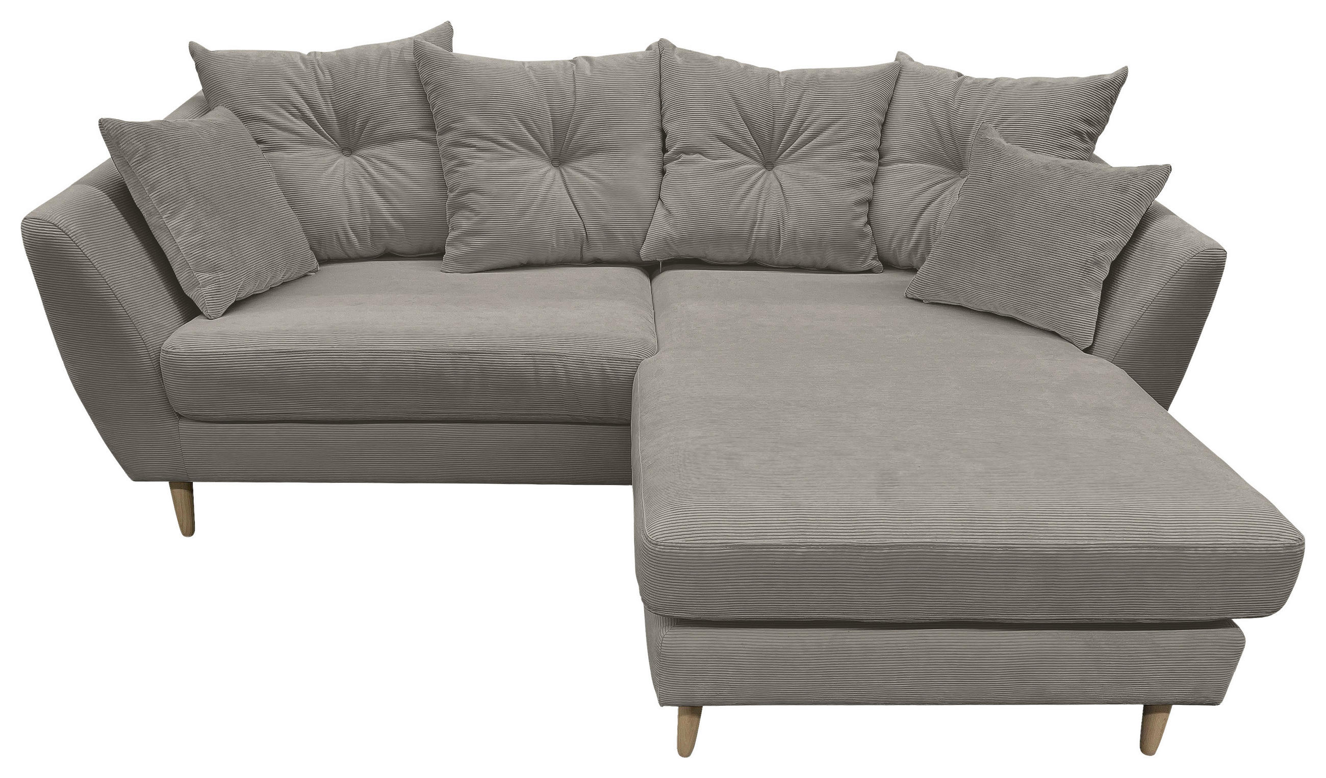 ECKSOFA Grau Feincord  - Buchefarben/Grau, KONVENTIONELL, Holz/Textil (211/154cm) - Carryhome