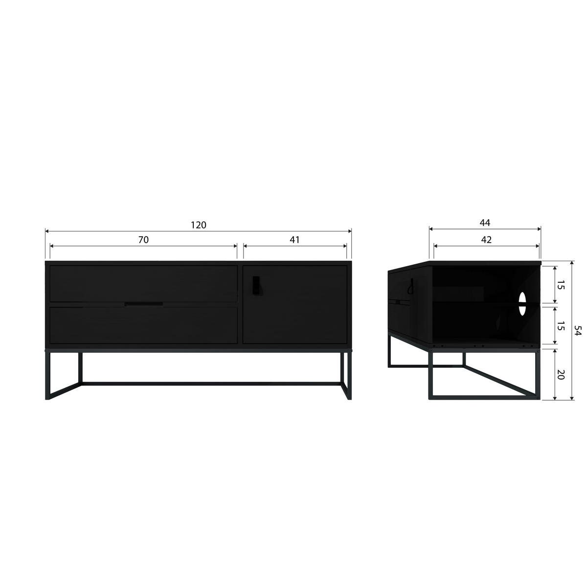 LOWBOARD Silas  in 120/55/44 cm  - Schwarz, Design, Leder/Holz (120/55/44cm) - Livetastic