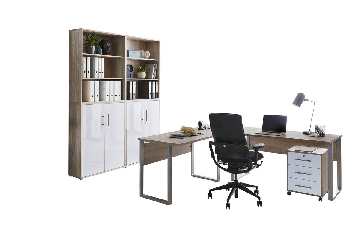 BÜRO - Weiß Hochglanz/Sonoma Eiche, MODERN, Holzwerkstoff/Metall - MID.YOU