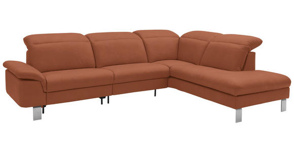 ECKSOFA in Echtleder Cognac 309/233 cm - Edelstahlfarben/Cognac, Design, Leder/Metall (309/233cm) - Dieter Knoll