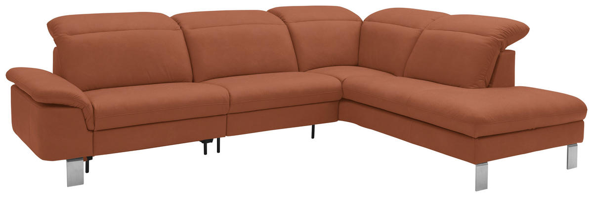 ECKSOFA in Echtleder Cognac  309/233 cm  - Edelstahlfarben/Cognac, Design, Leder/Metall (309/233cm) - Dieter Knoll