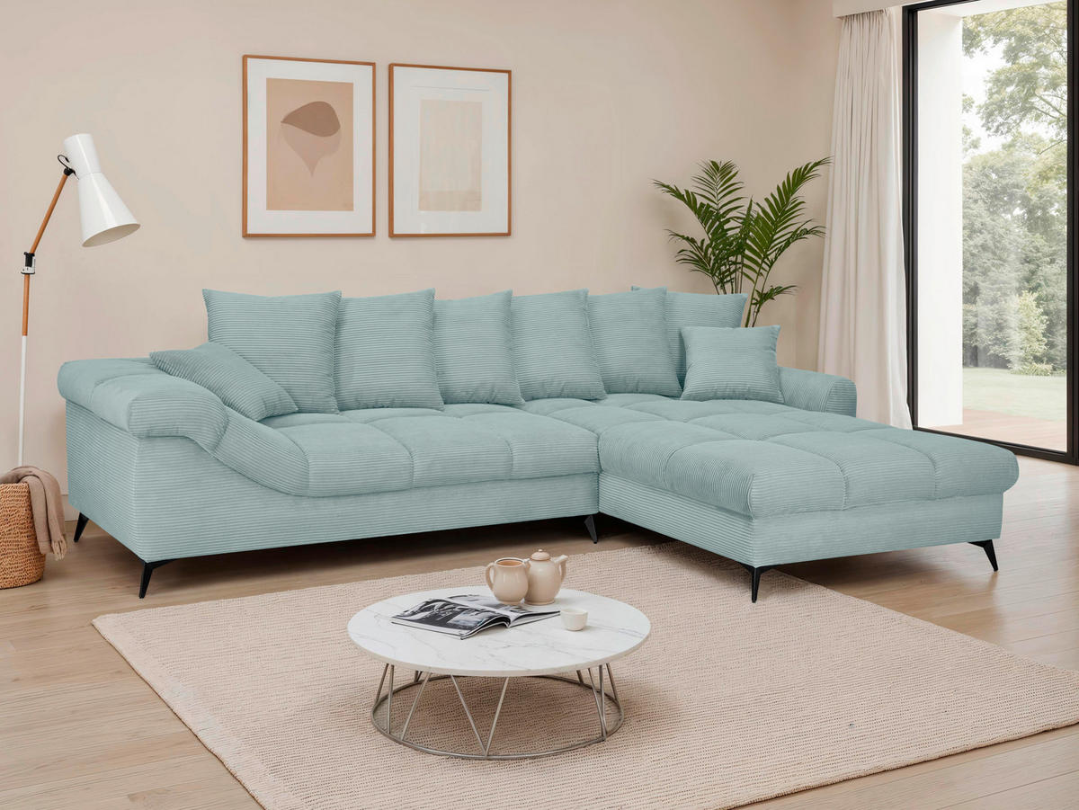 ECKSOFA Blaugrau Cord Rückenkissen, Armlehnenkissen, Rücken echt  - Blaugrau/Schwarz, KONVENTIONELL, Textil/Metall (332/231cm) - Carryhome