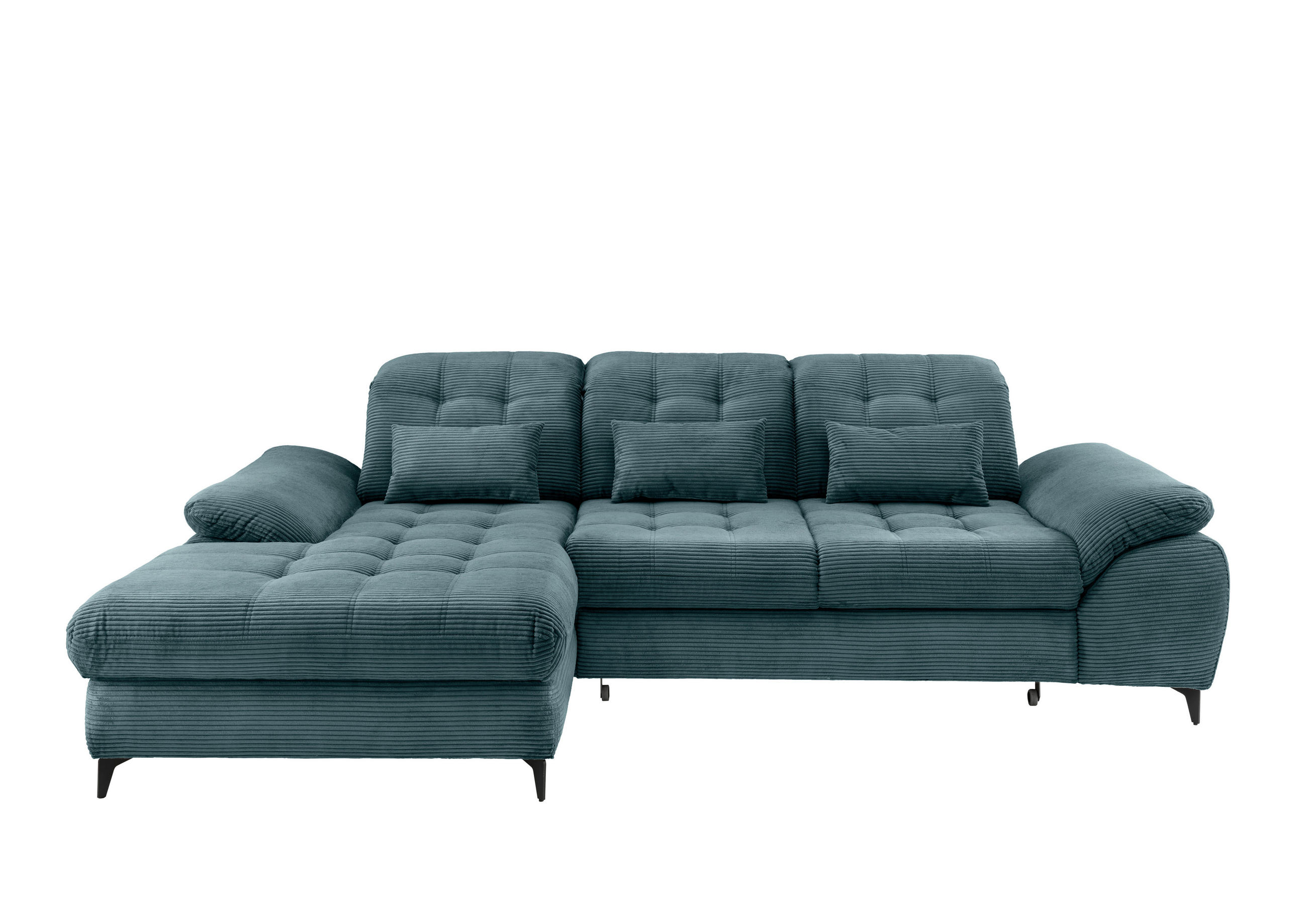 ECKSCHLAFSOFA  mit seitenverkehrt erhältlich, Rücken echt, Armteil links, Armteil rechts Cord Petrol  - Petrol/Schwarz, MODERN, Textil/Metall (189/273cm) - Livetastic