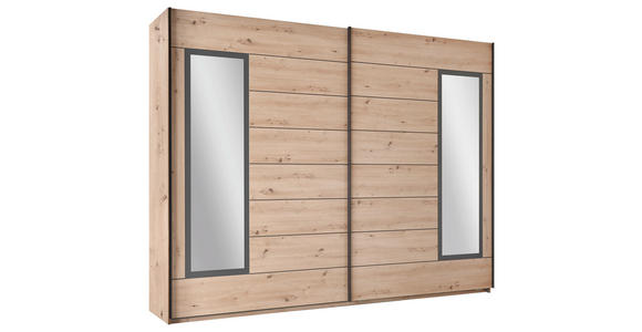 SCHWEBETÜRENSCHRANK  in Eiche Artisan  - Schwarz/Eiche Artisan, Design, Glas/Holzwerkstoff (270/210/65cm) - Carryhome