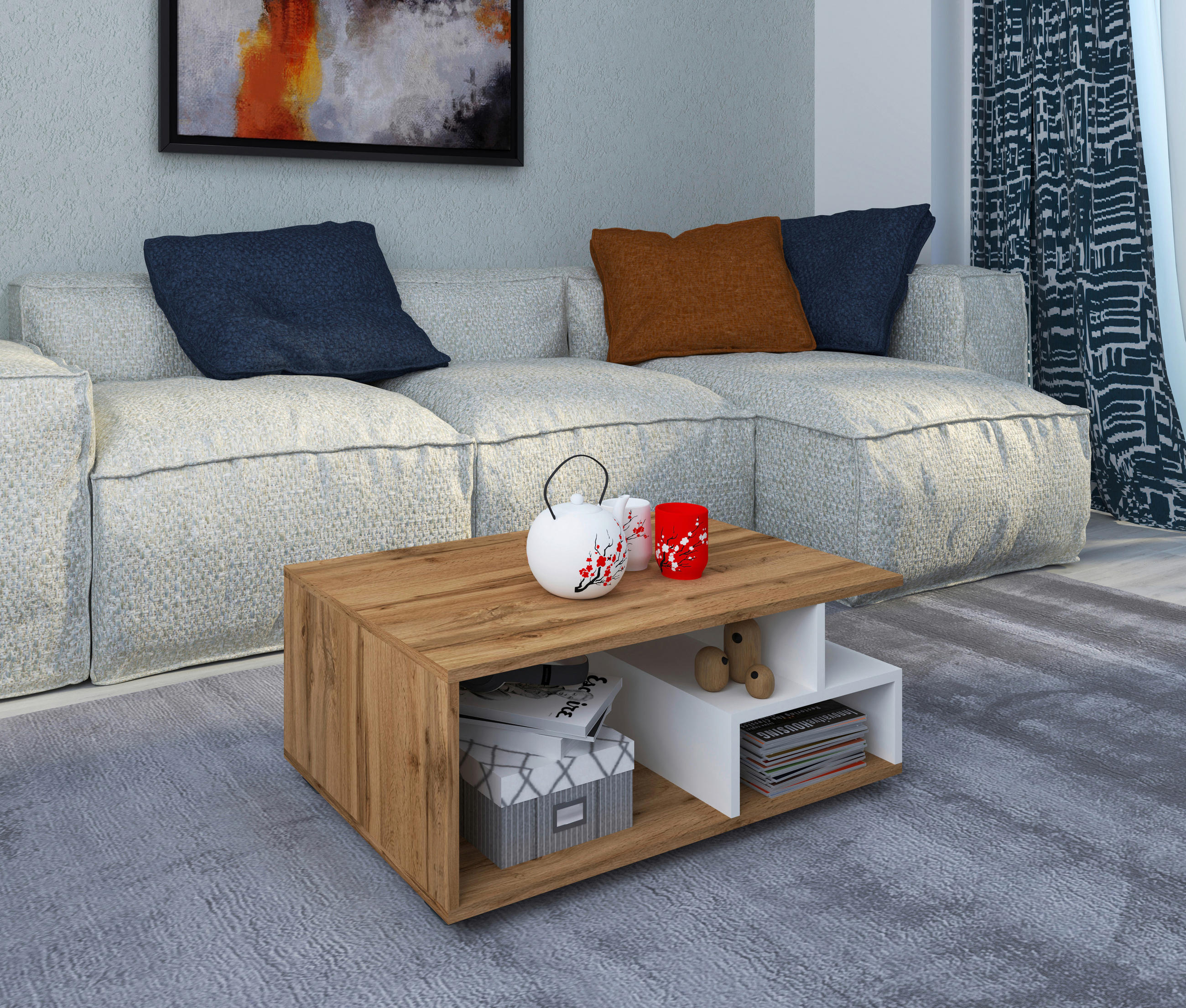SOFFBORD i trämaterial  - vit/honungsek, Modern, trämaterial/plast (80/40/50cm) - MID.YOU