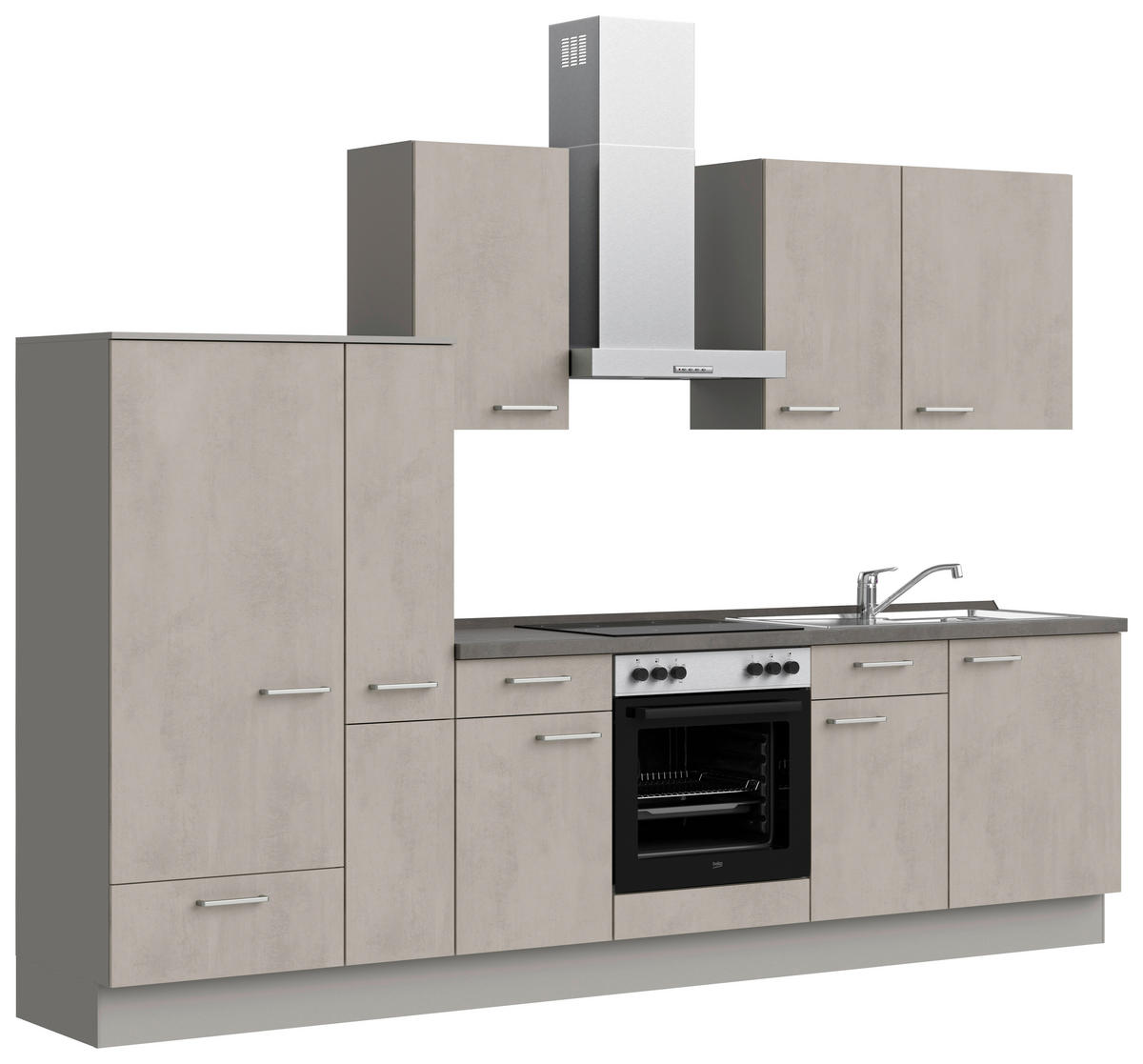 KÜCHENBLOCK Riva 300 cm  in Grau, Schieferfarben  - Schieferfarben/Edelstahlfarben, MODERN, Holzwerkstoff/Metall (300cm) - Nobilia