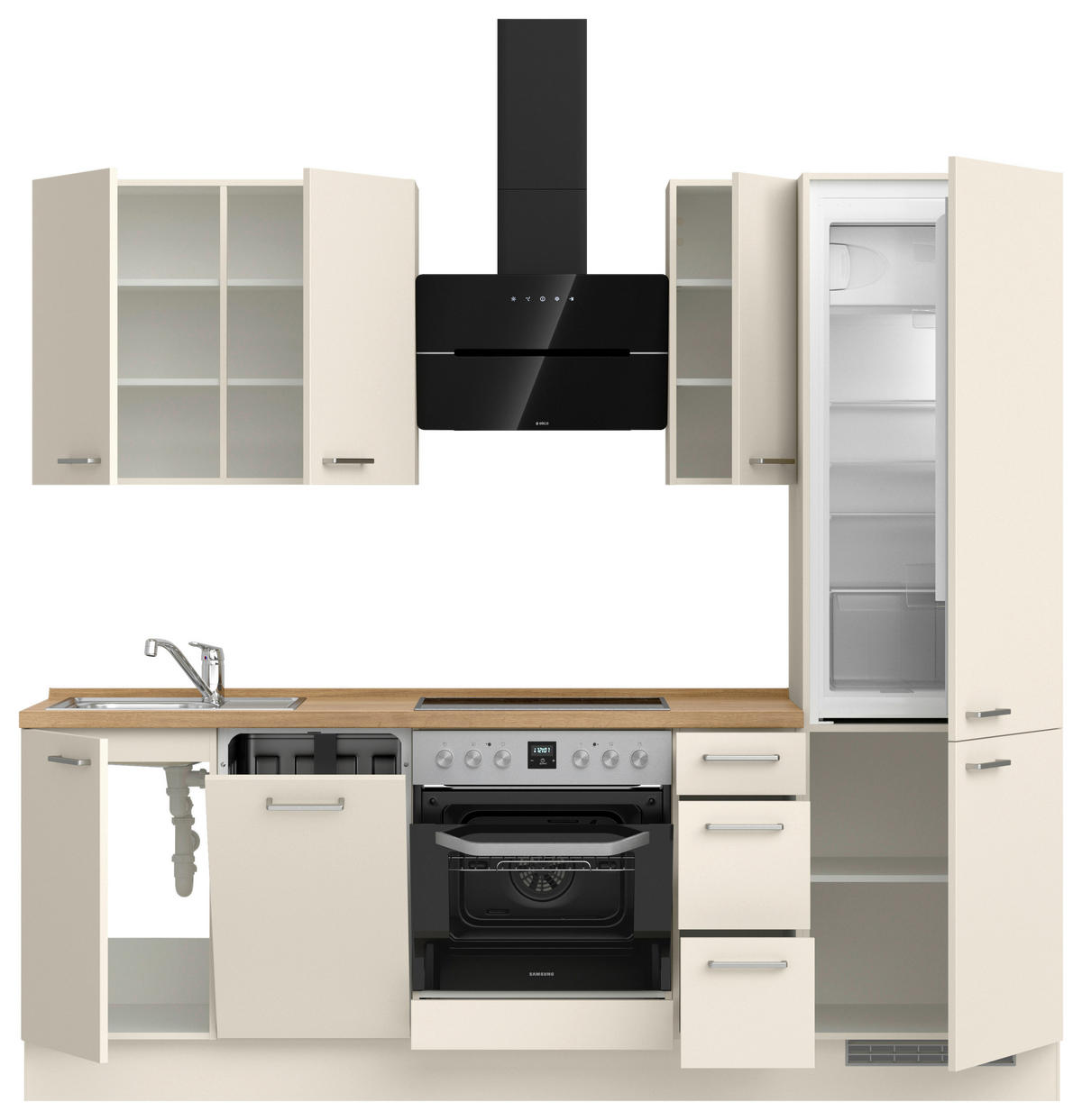 KÜCHENBLOCK 240 cm   in Eichefarben, Magnolie  - Edelstahlfarben/Eichefarben, MODERN, Holzwerkstoff/Metall (240cm) - Nobilia