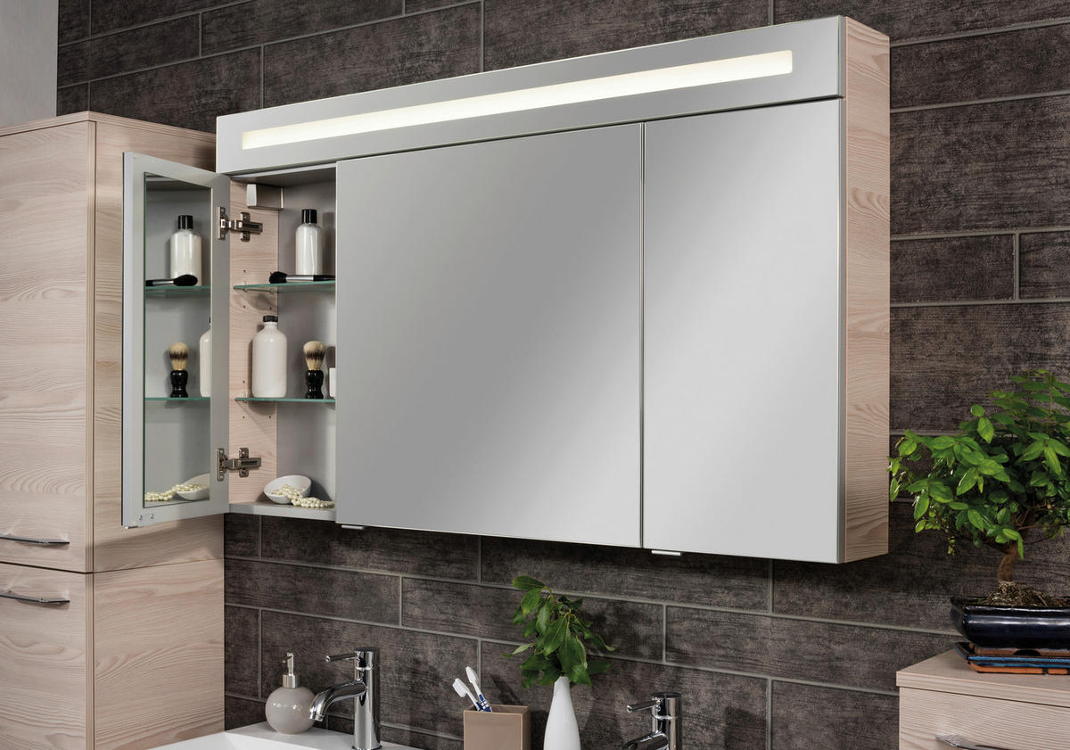 BADEZIMMER 3-teilig  in 120 cm  - Chromfarben/Eschefarben, MODERN, Glas/Holzwerkstoff (120cm) - MID.YOU