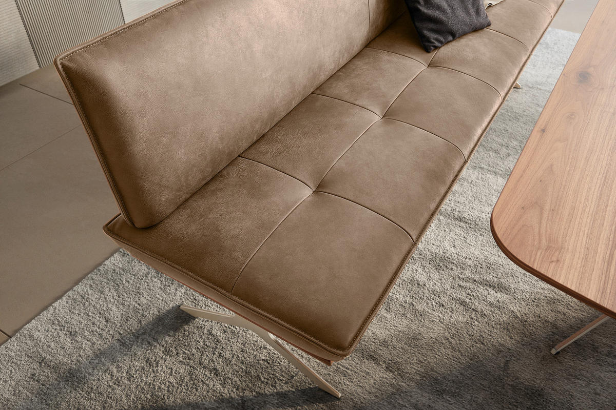 SITZBANK in Holz, Metall, Leder Edelstahlfarben, Beige  - Edelstahlfarben/Beige, Design, Leder/Holz (214/88/66cm) - Koinor