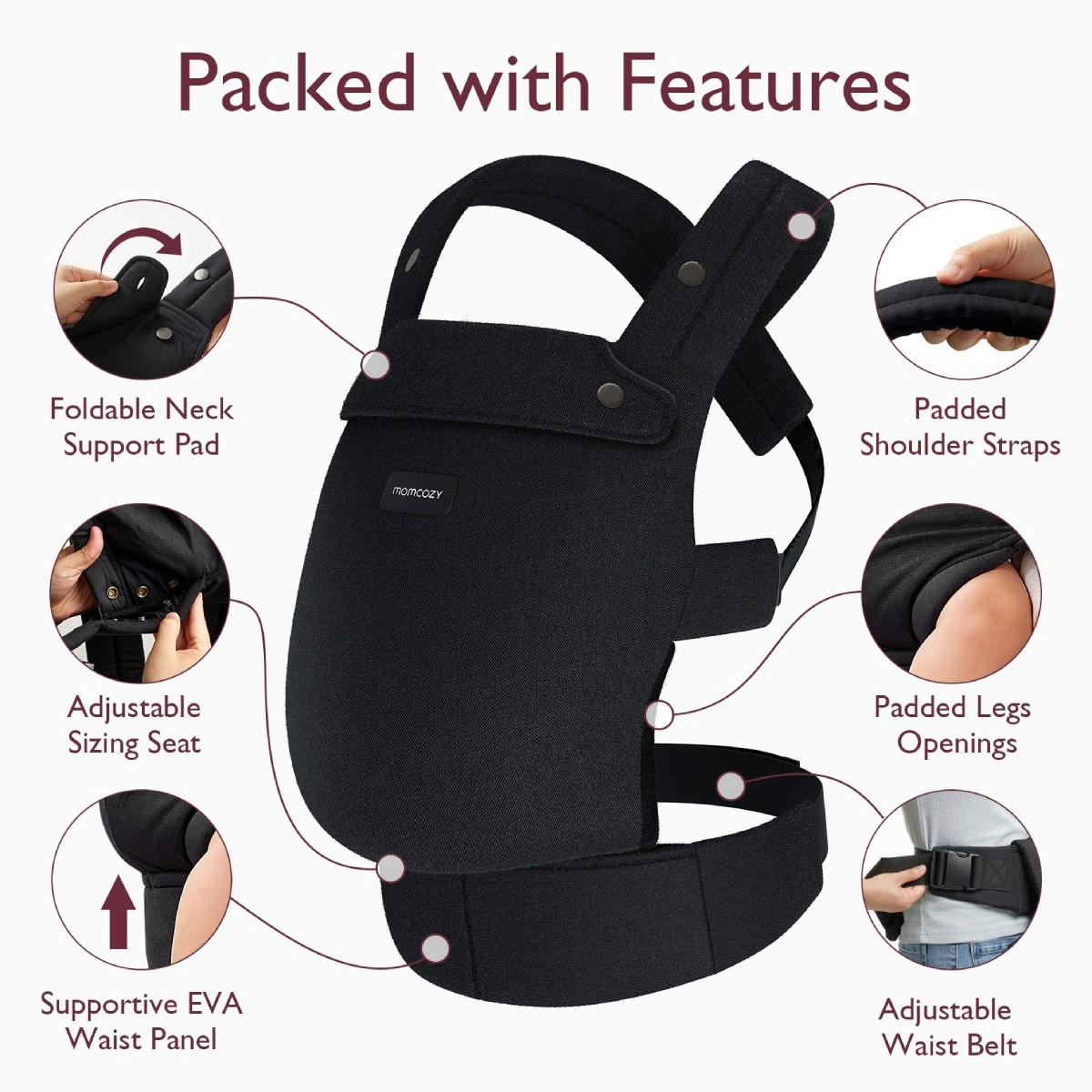 BABYTRAGE Baby Carrier Cotton  - Schwarz, Basics, Textil (16/31/14,5cm) - Momcozy