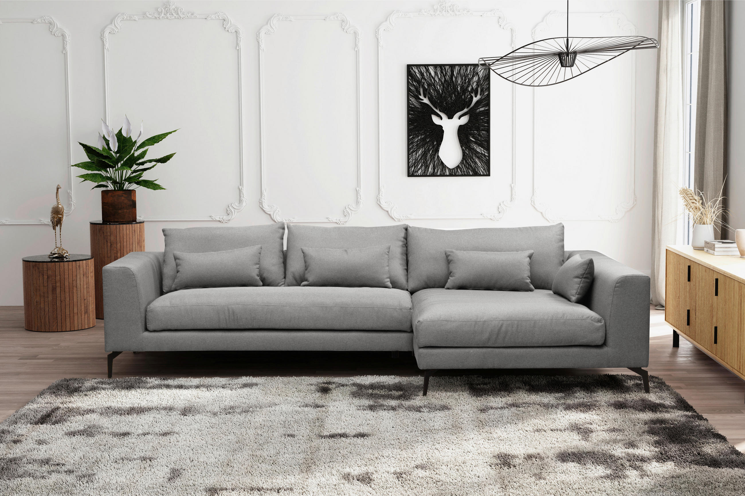 ECKSOFA in Flachgewebe Grau  - Schwarz/Grau, Design, Textil/Metall (313/172cm) - Livetastic