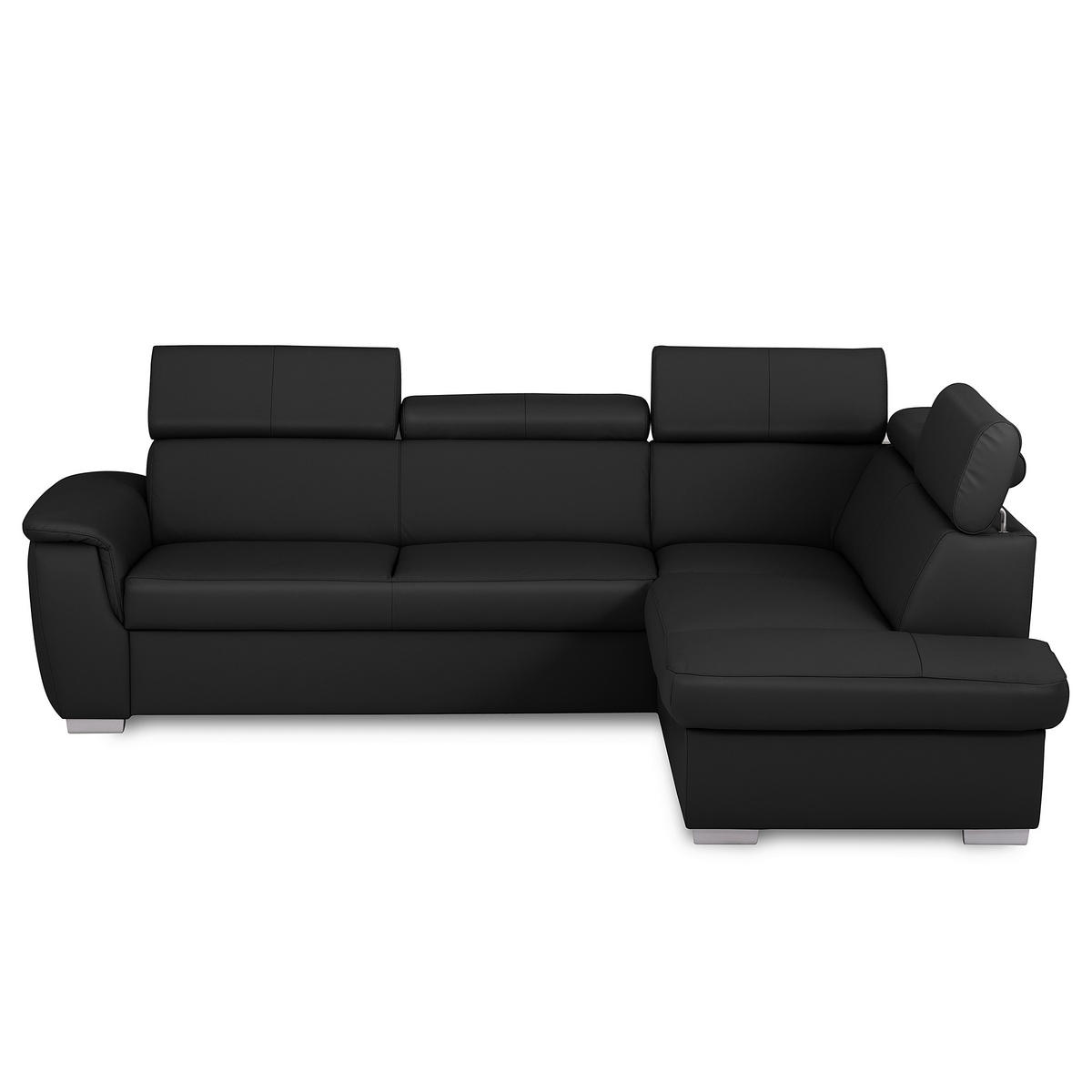 ECKSOFA  in Lederlook Echtleder Schwarz  - Silberfarben/Schwarz, Leder/Holz (262/211cm) - Celina Home