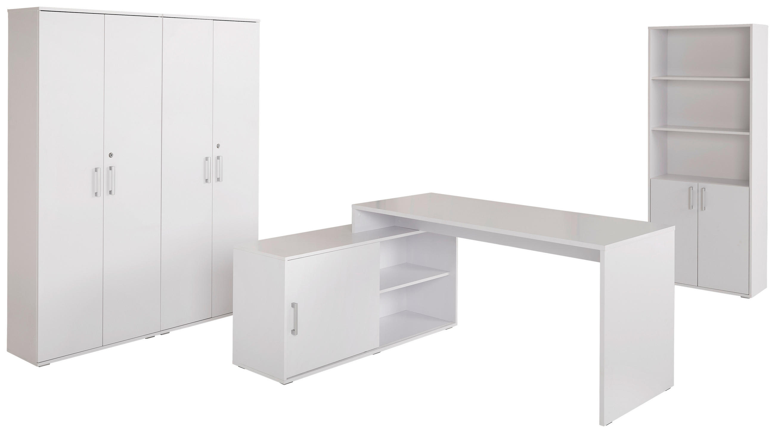 BÜRO abschließbar Silberfarben, Weiß - Silberfarben/Weiß, KONVENTIONELL, Holzwerkstoff/Kunststoff - Carryhome