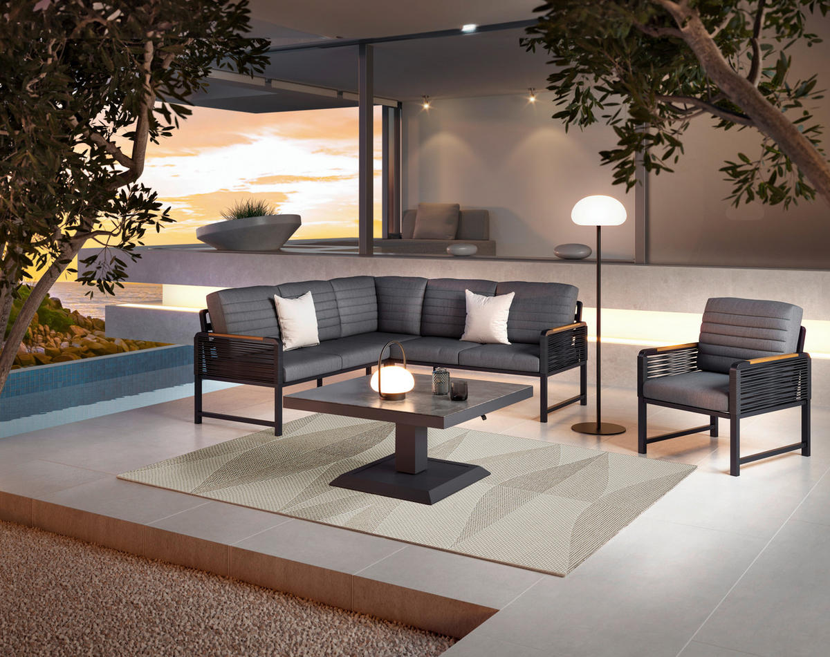 LOUNGEGARNITUR 192/195 cm Aluminium  - Dunkelgrau/Naturfarben, MODERN, Kunststoff/Textil (192/195cm) - Ambia Garden