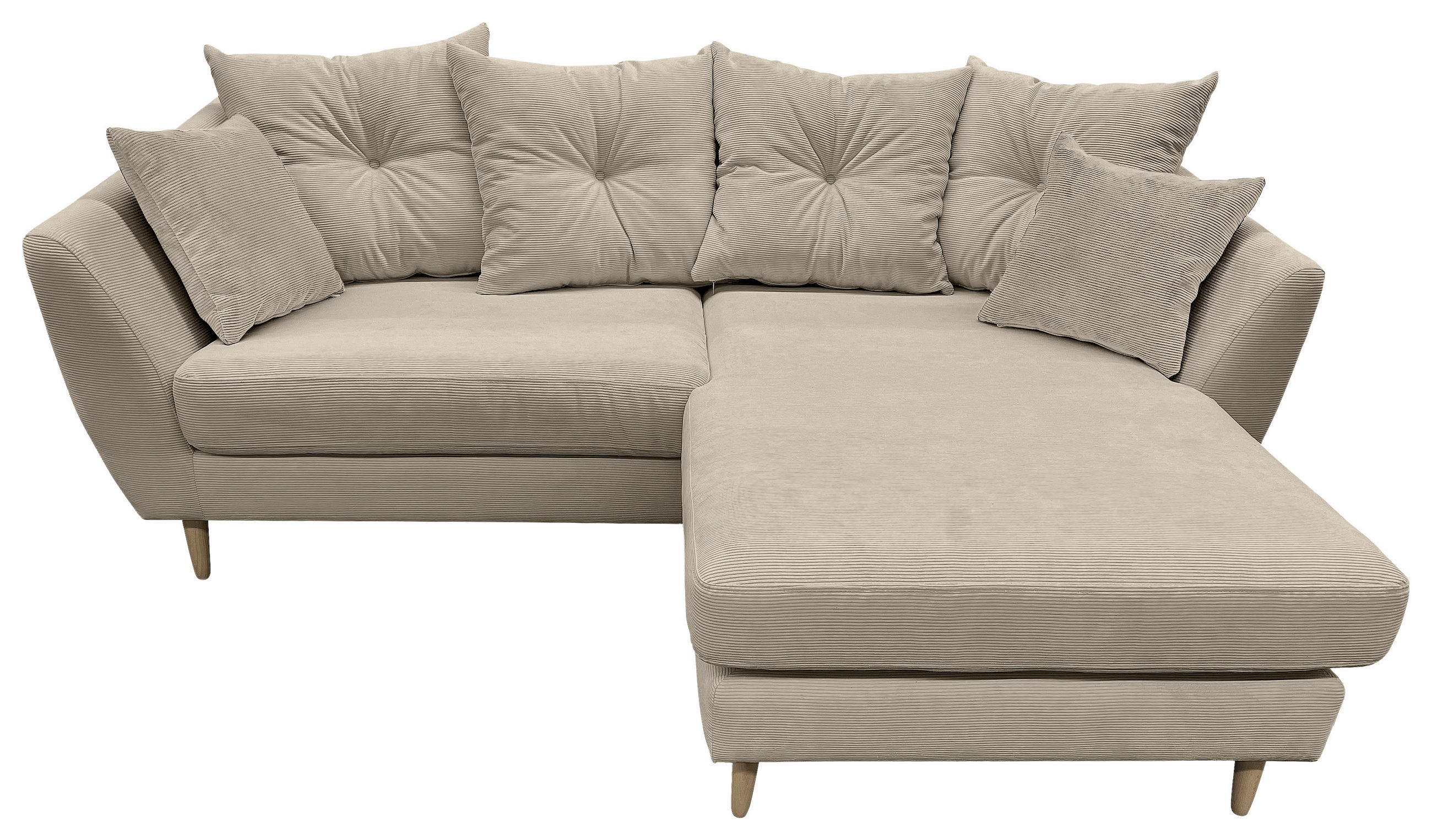 ECKSOFA Beige Feincord  - Beige/Buchefarben, KONVENTIONELL, Holz/Textil (211/154cm) - Carryhome