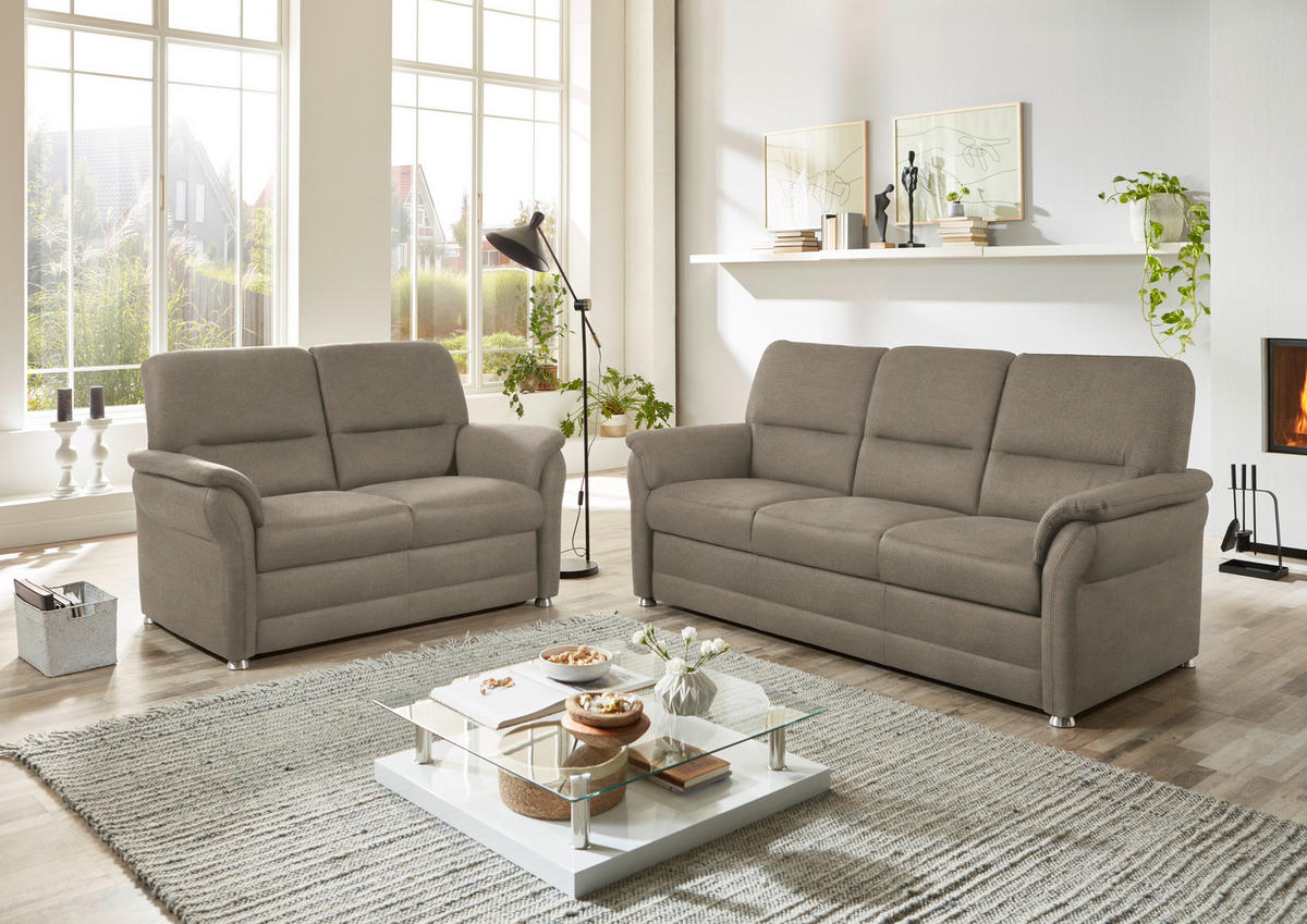 SITZGARNITUR in Mikrofaser Graubraun  - Graubraun/Alufarben, Konventionell, Textil/Metall (192/96/89cm) - Beldomo Comfort