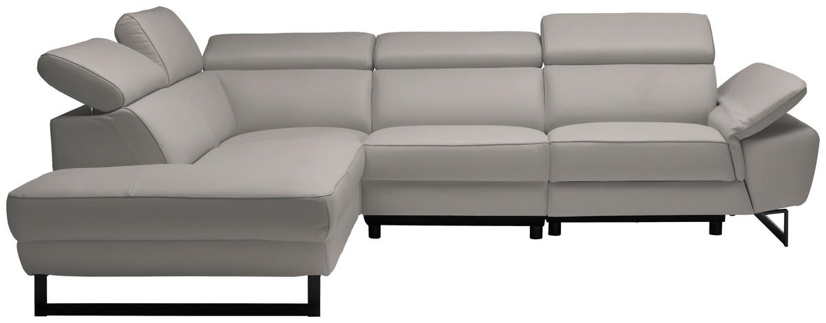ECKSOFA in Echtleder Greige  - Greige/Schwarz, Design, Leder/Metall (225/281cm) - Celina Home