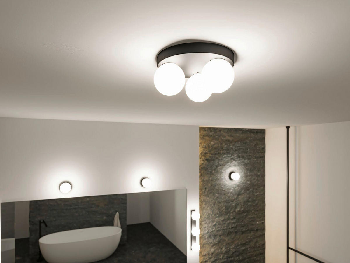 BADEZIMMER-DECKENLEUCHTE Gove   - Schwarz/Weiß, Basics, Glas/Metall (22,0/10,0cm) - Paulmann