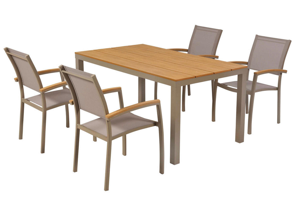 GARTENTISCHGRUPPE  - Champagner/Naturfarben, KONVENTIONELL, Kunststoff/Textil - Gardenson