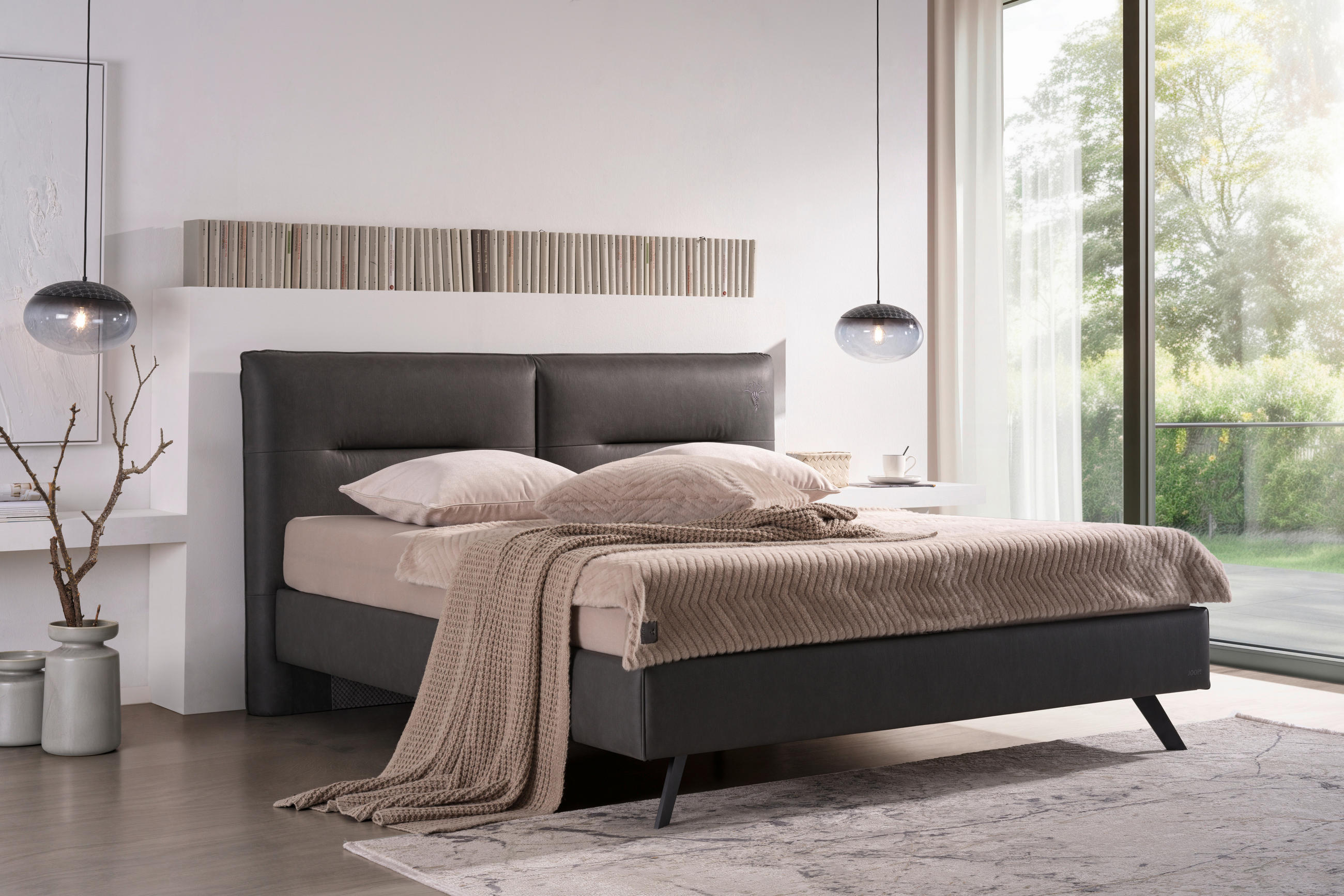 POLSTERBETT 180/200 cm  in Dunkelgrau  - Dunkelgrau/Schwarz, Design, Textil/Metall (180/200cm) - Joop!