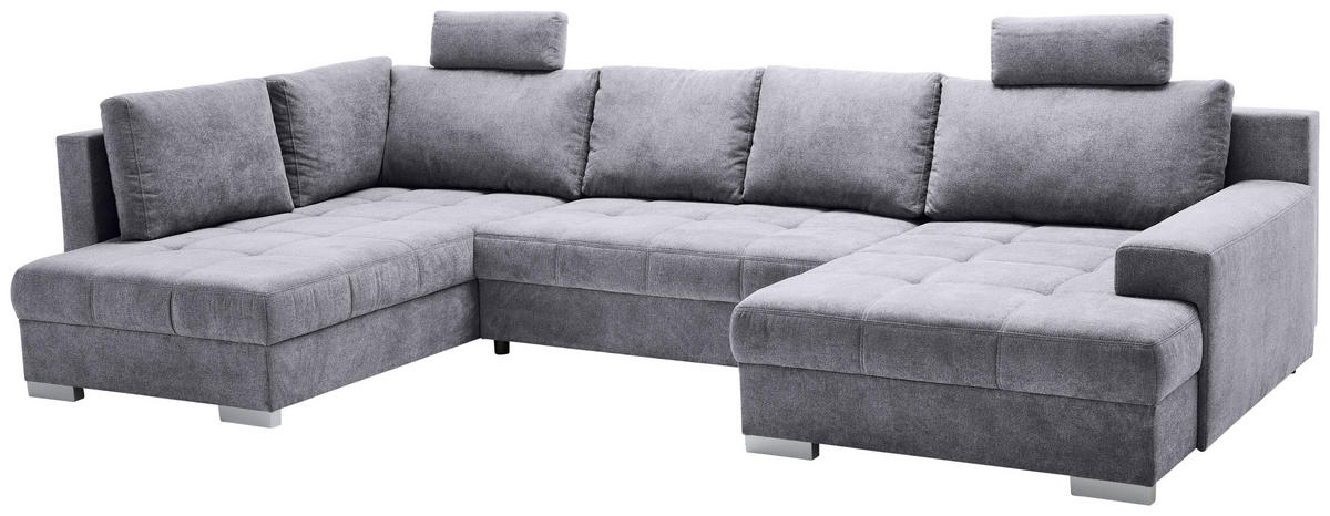 WOHNLANDSCHAFT in Velours Grau  - Chromfarben/Grau, Konventionell, Kunststoff/Textil (198/363/170cm) - Hom`in